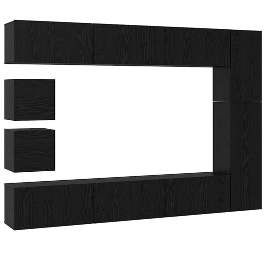 TV-Möbel-Set Wandmontiert 10 pcs Schwarze Eiche Holzwerkstoff