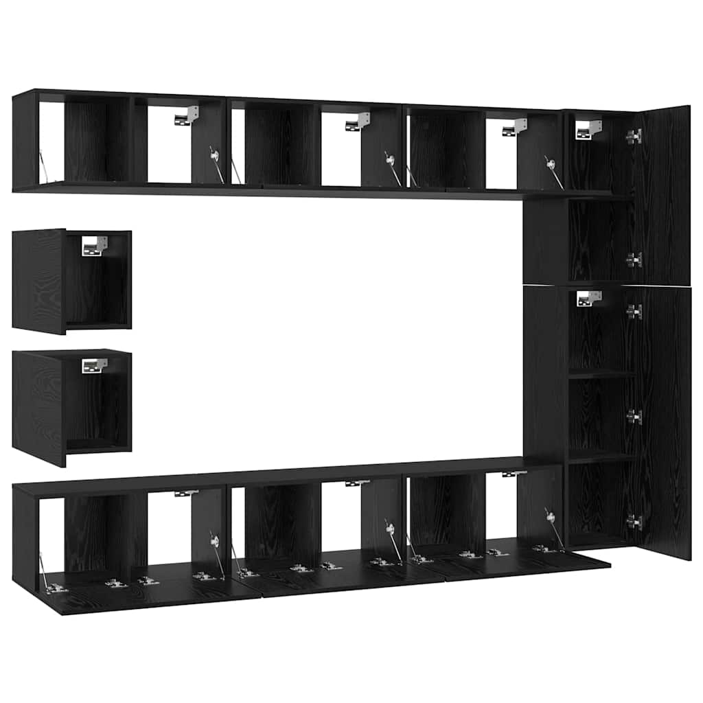 TV-Möbel-Set Wandmontiert 10 pcs Schwarze Eiche Holzwerkstoff