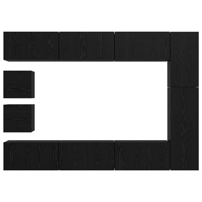 TV-Möbel-Set Wandmontiert 10 pcs Schwarze Eiche Holzwerkstoff