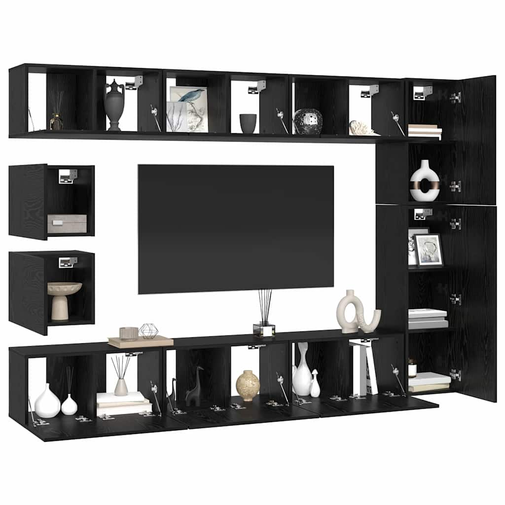 TV-Möbel-Set Wandmontiert 10 pcs Schwarze Eiche Holzwerkstoff