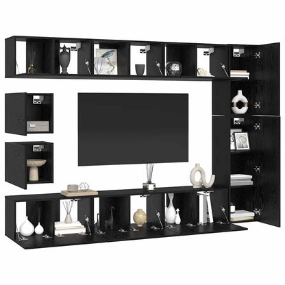 TV-Möbel-Set Wandmontiert 10 pcs Schwarze Eiche Holzwerkstoff
