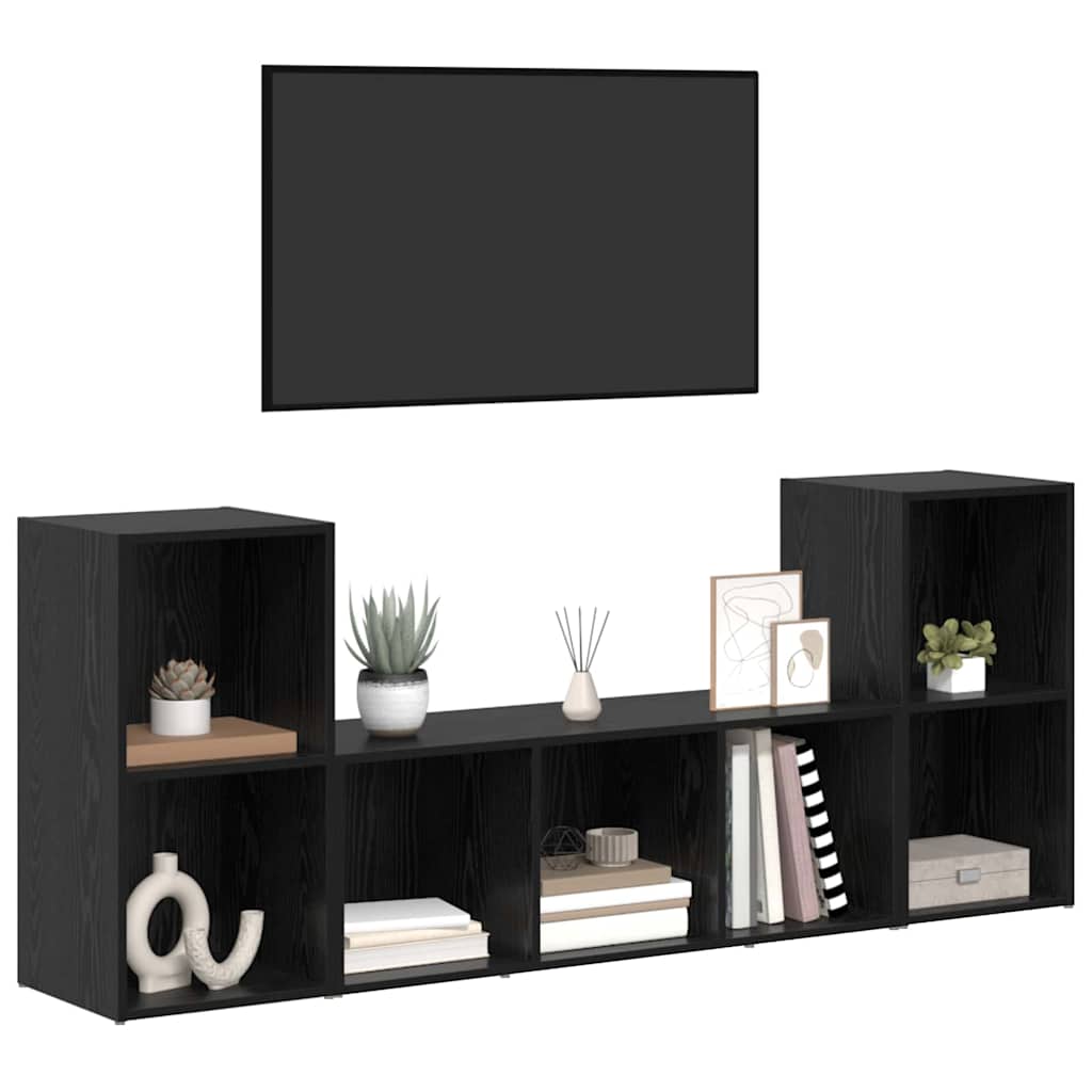 TV-Schränk 3 pcs Schwarz 107 x 35 x 37 cm Holzwerkstoff