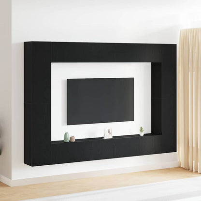 8-teiliges TV-Regal-Set zur Wandmontage in Schwarz aus Eichenholz
