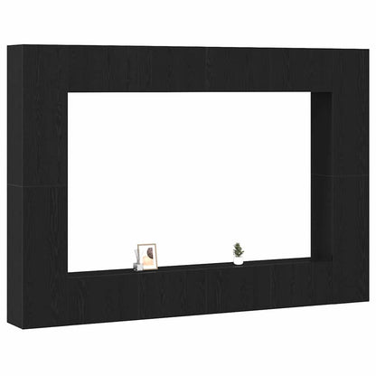 8-teiliges TV-Regal-Set zur Wandmontage in Schwarz aus Eichenholz
