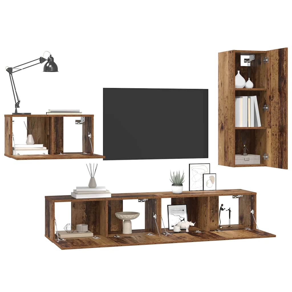 TV-Möbel-Set 4 pcs Altholz 30,5 x 30 x 90 cm Holzwerkstoff