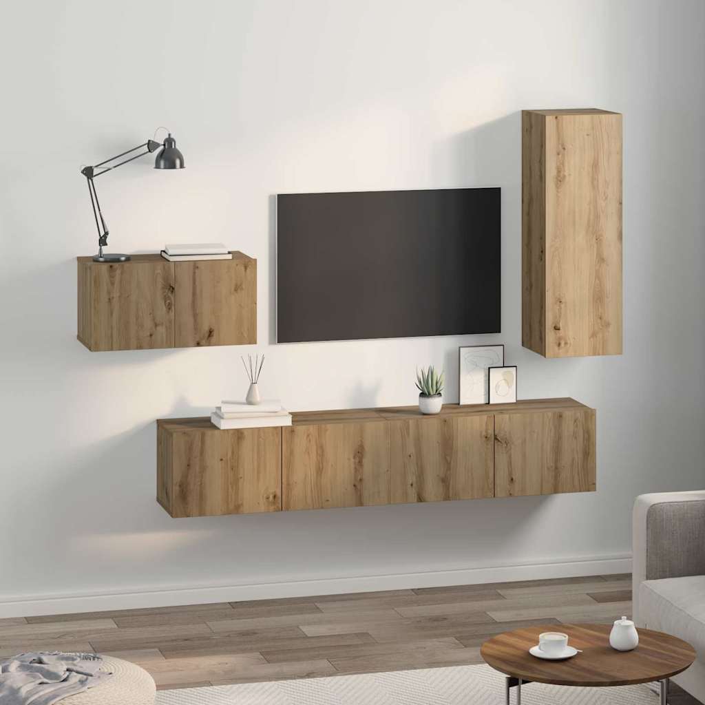 TV-Möbel-Set 4 pcs Eiche handwerklich 30,5 x 30 x 90 cm