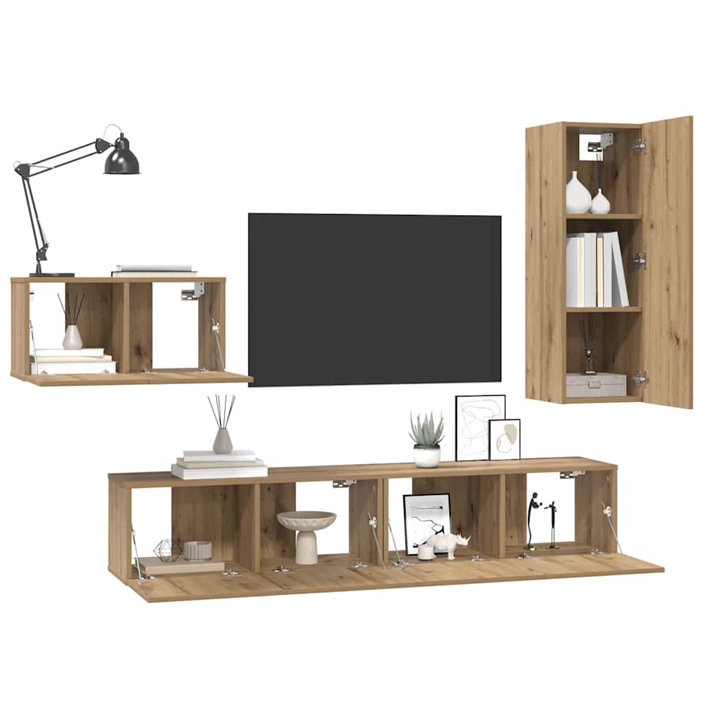 TV-Möbel-Set 4 pcs Eiche handwerklich 30,5 x 30 x 90 cm