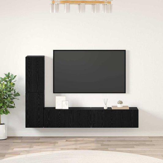 Wand TV Schrank Wandmontiert 4 pcs Schwarze Eiche Holzwerkstoff