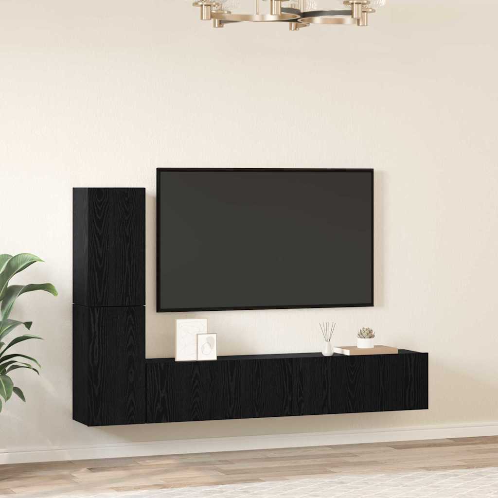 Wand TV Schrank Wandmontiert 4 pcs Schwarze Eiche Holzwerkstoff