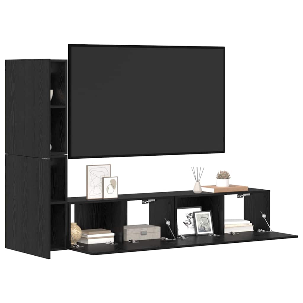 Wand TV Schrank Wandmontiert 4 pcs Schwarze Eiche Holzwerkstoff