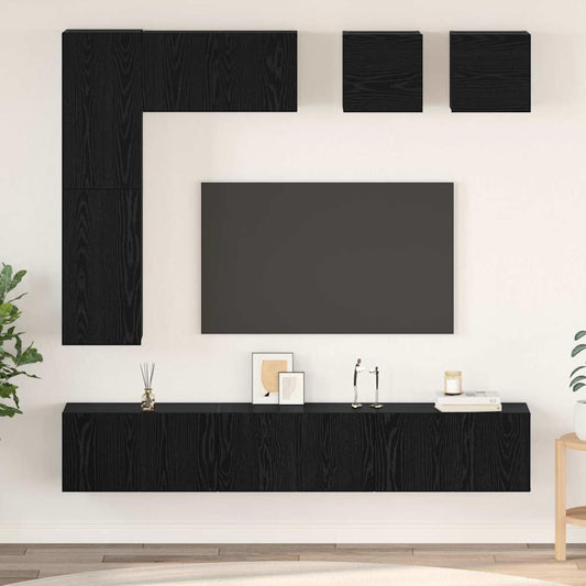 TV-Möbel-Set 8 pcs Schwarze Eiche Holzwerkstoff