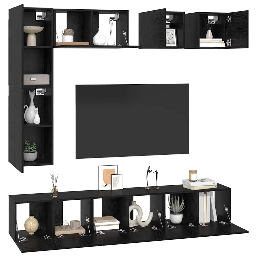 TV-Möbel-Set 8 pcs Schwarze Eiche Holzwerkstoff