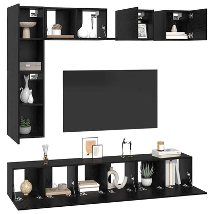 TV-Möbel-Set 8 pcs Schwarze Eiche Holzwerkstoff