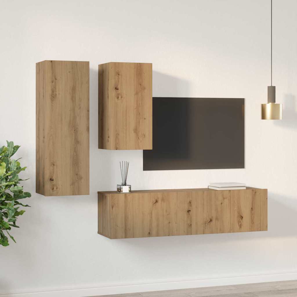 TV-Möbel-Set 4 pcs Eiche handwerklich 30,5 x 30 x 90 cm