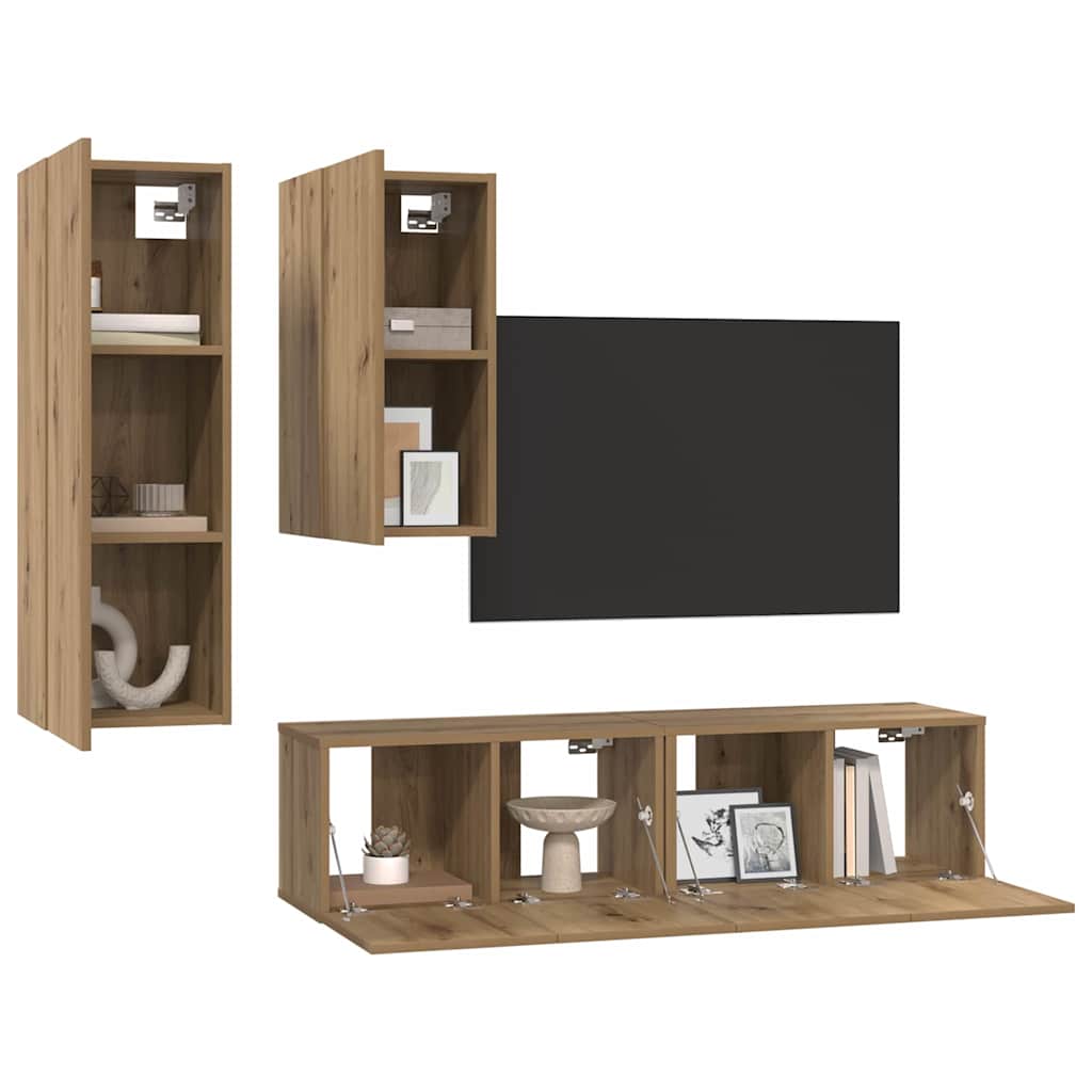 TV-Möbel-Set 4 pcs Eiche handwerklich 30,5 x 30 x 90 cm