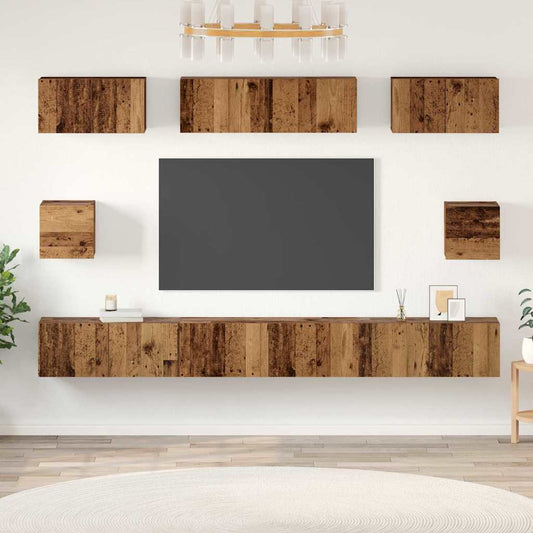 TV-Schrank Set Wandmontiert 8 pcs Altholz Holzwerkstoff