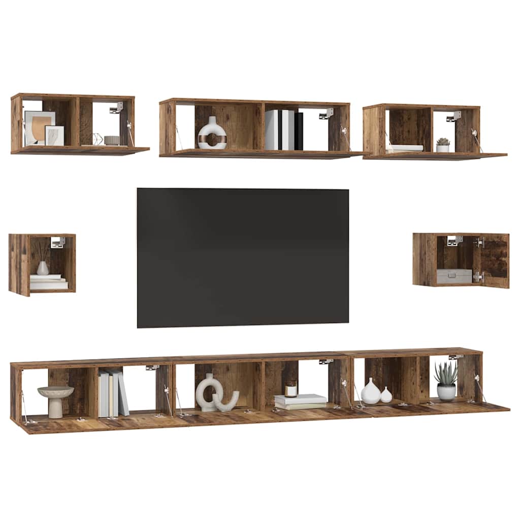 TV-Schrank Set Wandmontiert 8 pcs Altholz Holzwerkstoff
