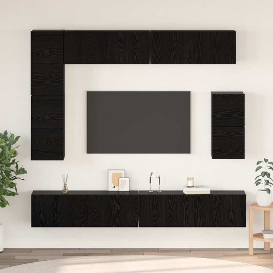 TV-Möbel-Set Wandmontiert 8 pcs Schwarze Eiche Holzwerkstoff
