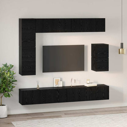 TV-Möbel-Set Wandmontiert 8 pcs Schwarze Eiche Holzwerkstoff