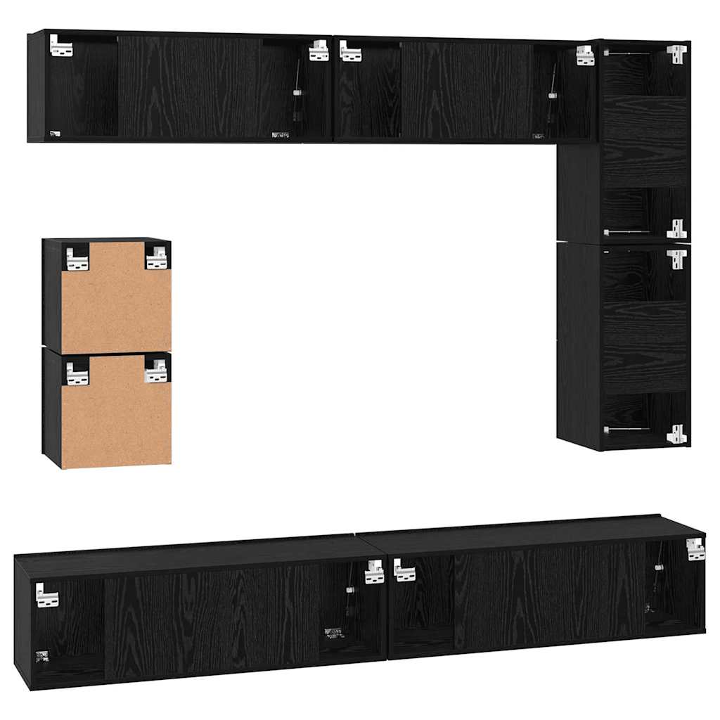TV-Möbel-Set Wandmontiert 8 pcs Schwarze Eiche Holzwerkstoff