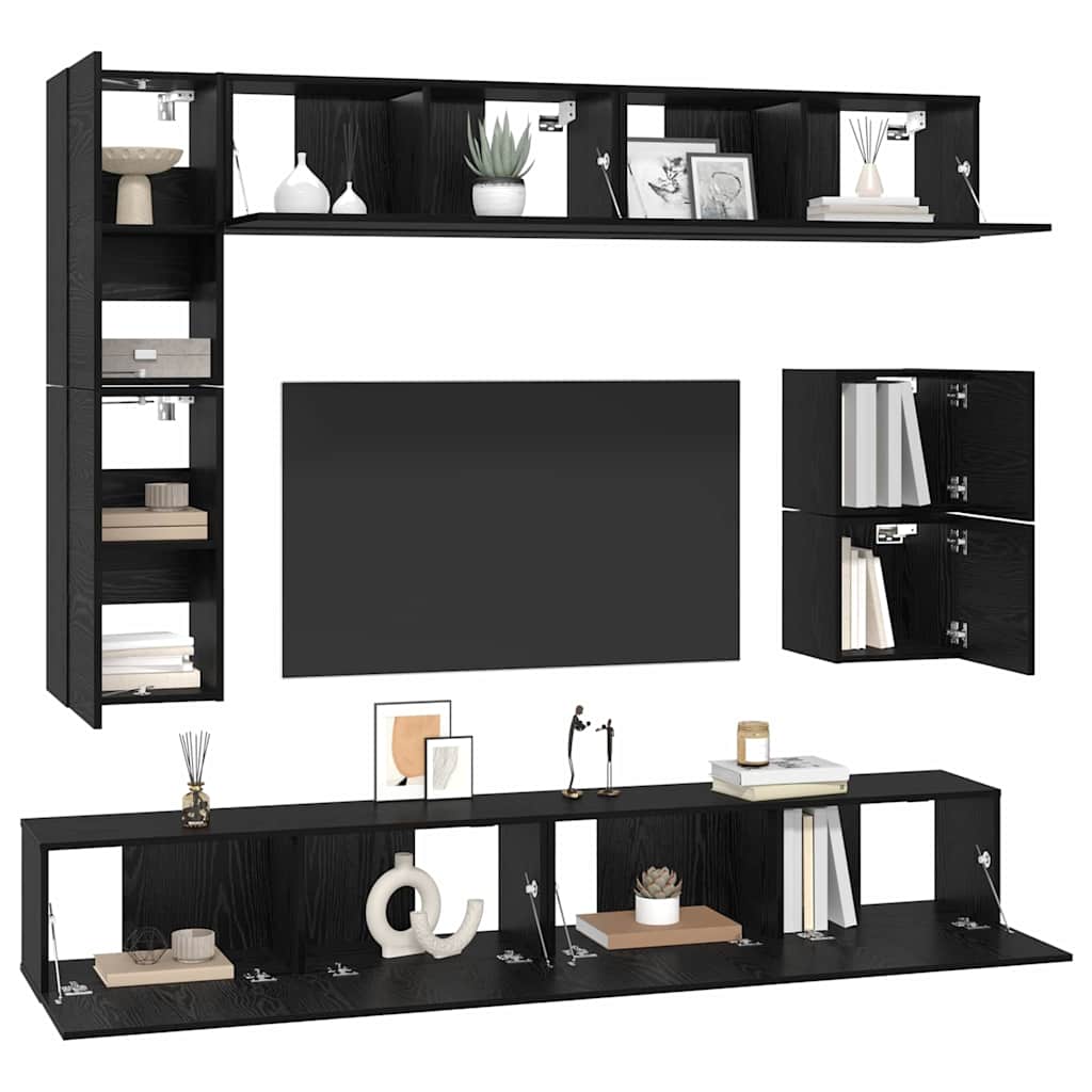 TV-Möbel-Set Wandmontiert 8 pcs Schwarze Eiche Holzwerkstoff