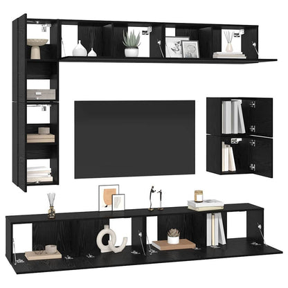 TV-Möbel-Set Wandmontiert 8 pcs Schwarze Eiche Holzwerkstoff