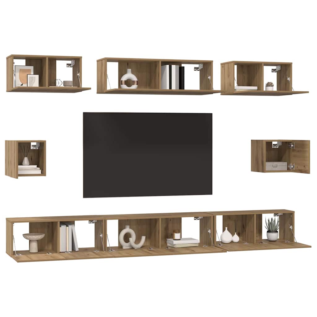 TV-Schrank Set 8 pcs Eiche handwerklich Holzwerkstoff