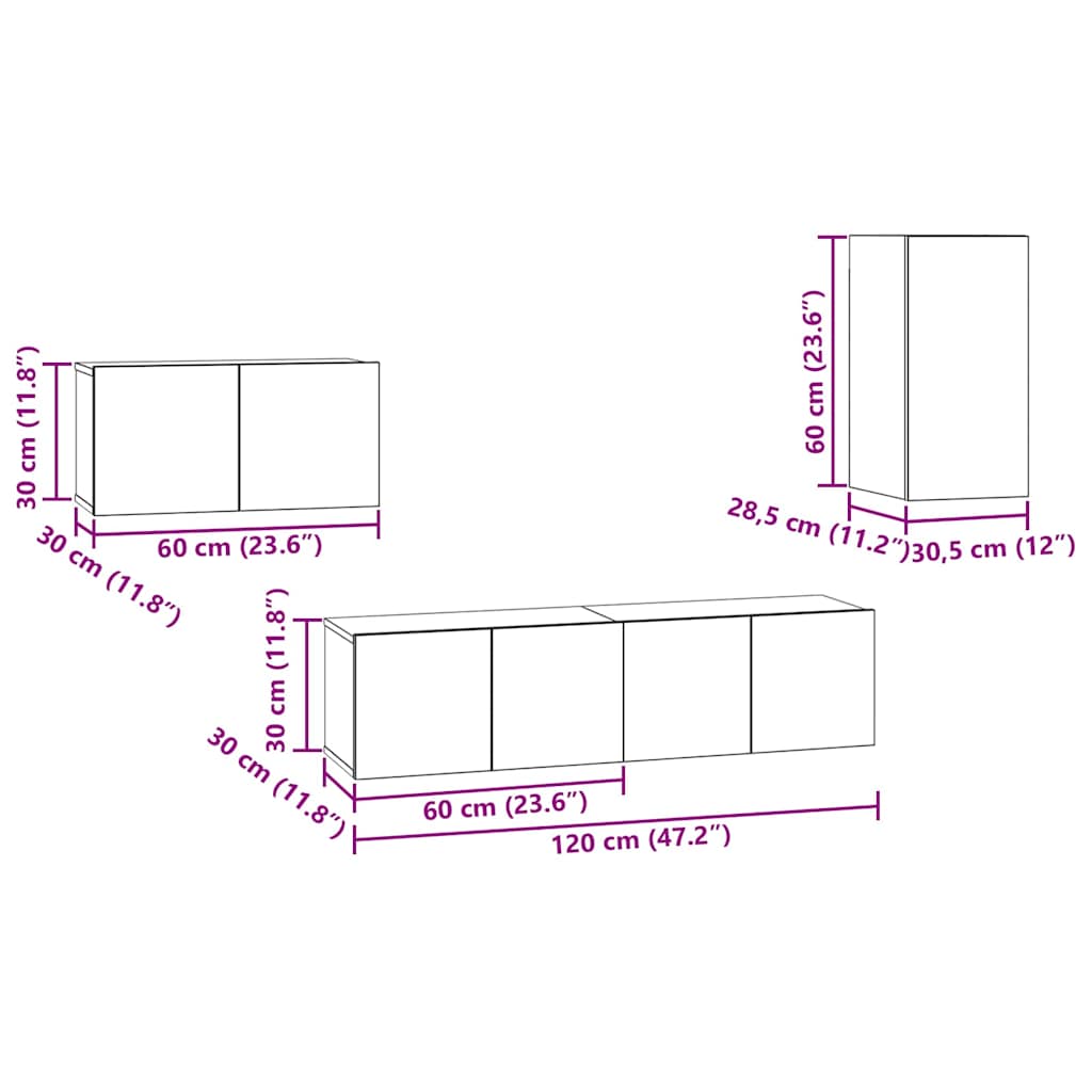TV-Möbel-Set 4 pcs Schwarze Eiche 30,5 x 30 x 60 cm