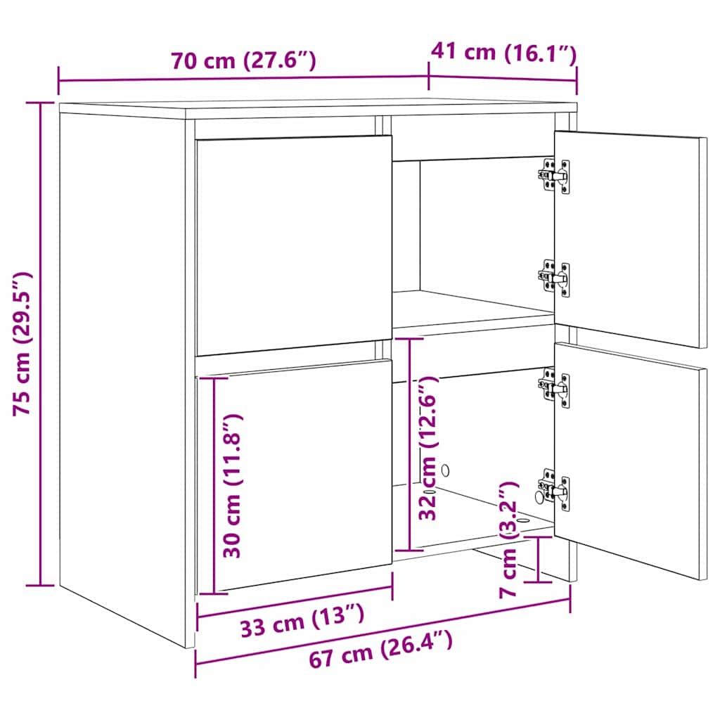 Sideboards 2 pcs Eiche handwerklich 70 x 41 x 75 cm
