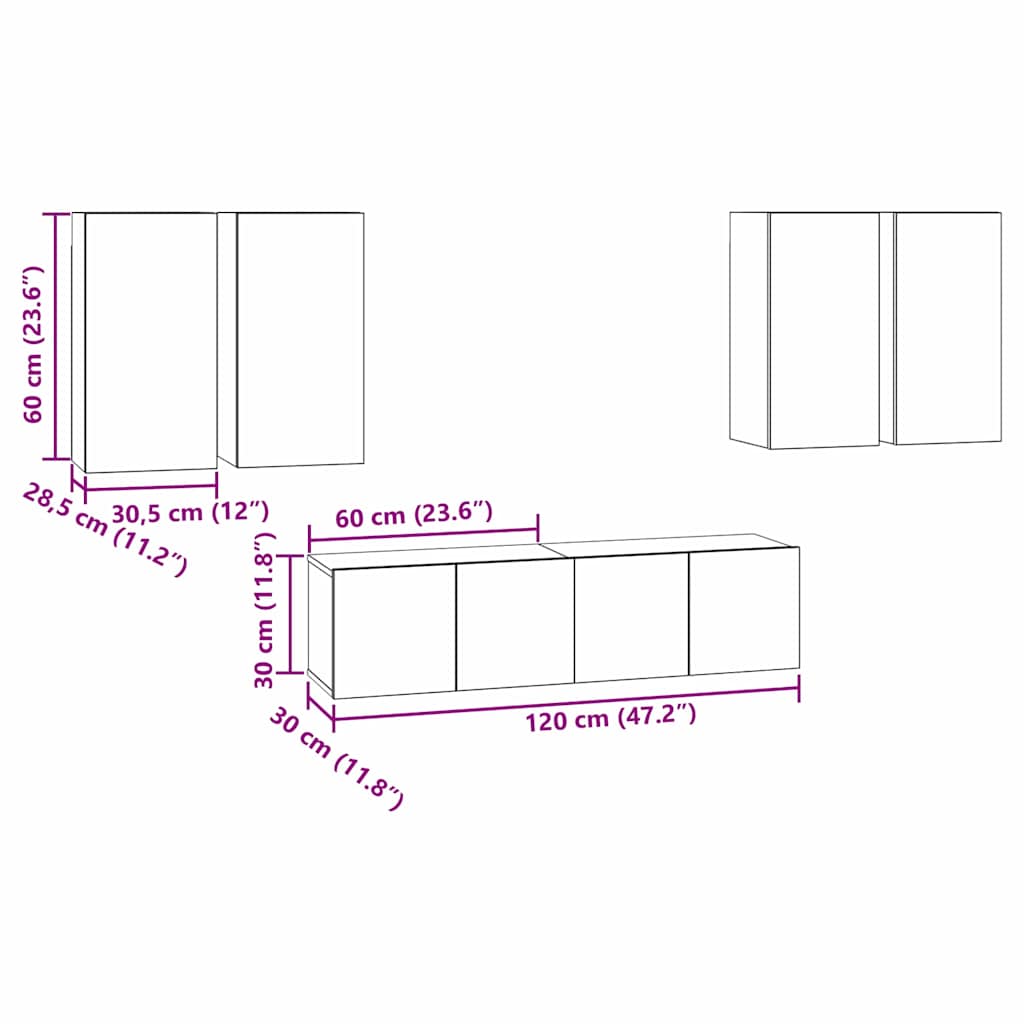 TV-Möbel-Set 6 pcs Schwarze Eiche 60 x 30 x 30 cm Holzwerkstoff