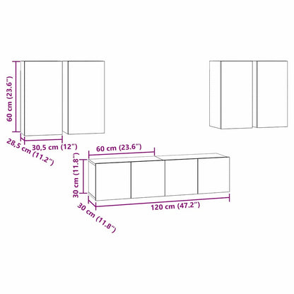 TV-Möbel-Set 6 pcs Schwarze Eiche 60 x 30 x 30 cm Holzwerkstoff