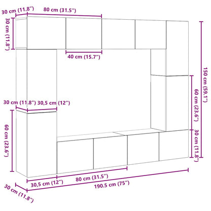 TV-Möbel-Set 8 pcs Altholz 80 x 30 x 30 cm Holzwerkstoff