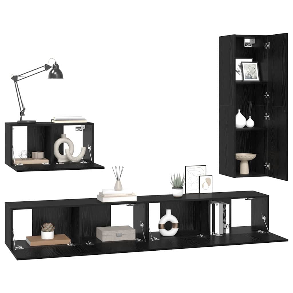 TV-Möbel-Set Wandmontiert 4 pcs Schwarze Eiche 200 x 30 x 30 cm