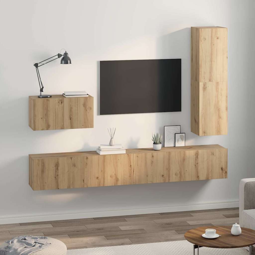 TV-Möbel-Set 4 pcs Eiche handwerklich 30,5 x 30 x 110 cm