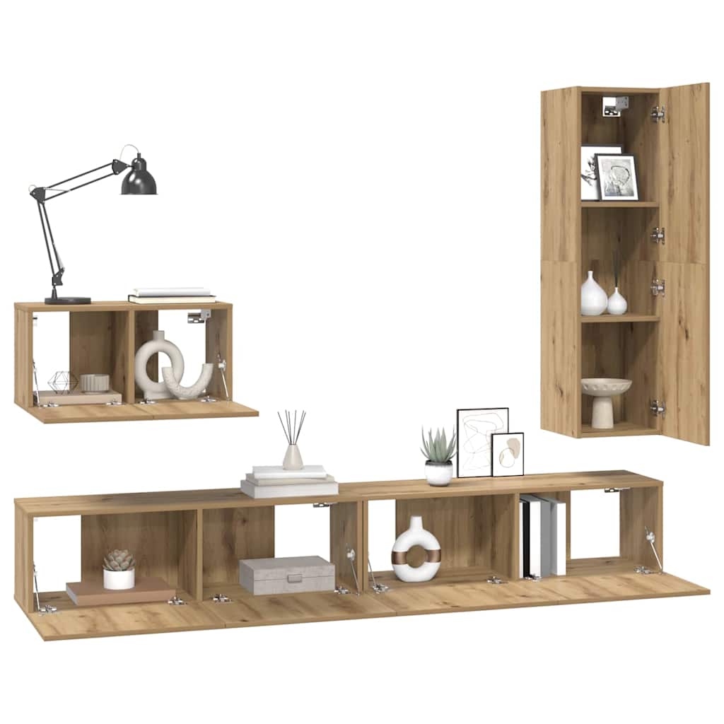 TV-Möbel-Set 4 pcs Eiche handwerklich 30,5 x 30 x 110 cm