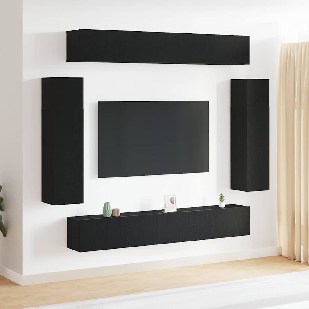 8-teiliges TV-Schrank Set -Wandmontiert Schwarze Eiche, Ingenieurholz