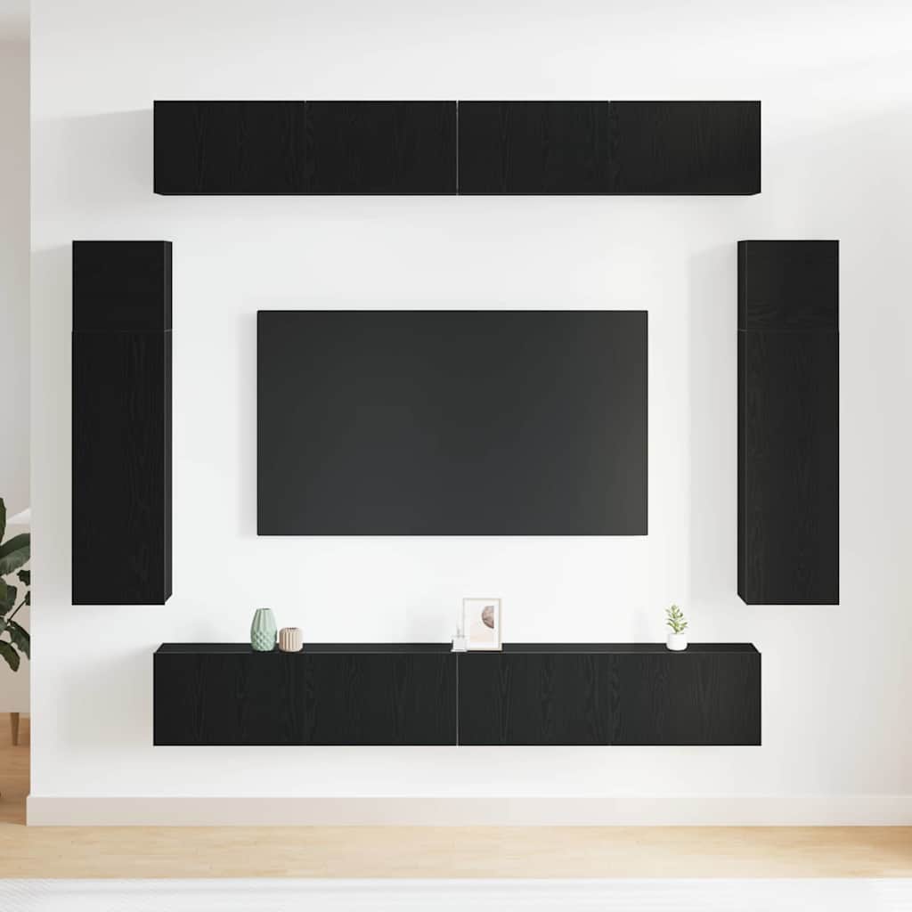 8-teiliges TV-Schrank Set -Wandmontiert Schwarze Eiche, Ingenieurholz