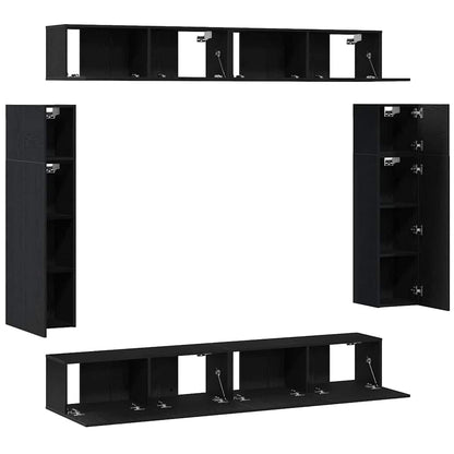 8-teiliges TV-Schrank Set -Wandmontiert Schwarze Eiche, Ingenieurholz