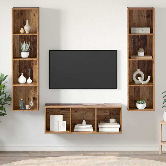 TV-Schrank Set 3 pcs Altholz 37 x 37 x 142,5 cm Holzwerkstoff