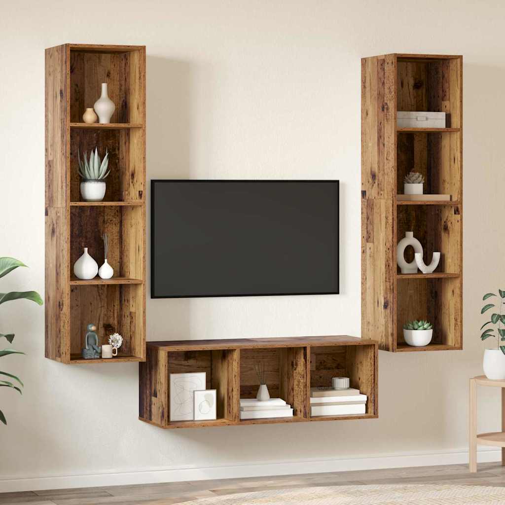 TV-Schrank Set 3 pcs Altholz 37 x 37 x 142,5 cm Holzwerkstoff