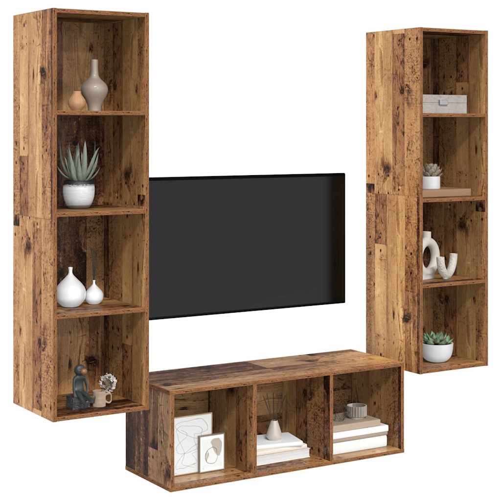 TV-Schrank Set 3 pcs Altholz 37 x 37 x 142,5 cm Holzwerkstoff