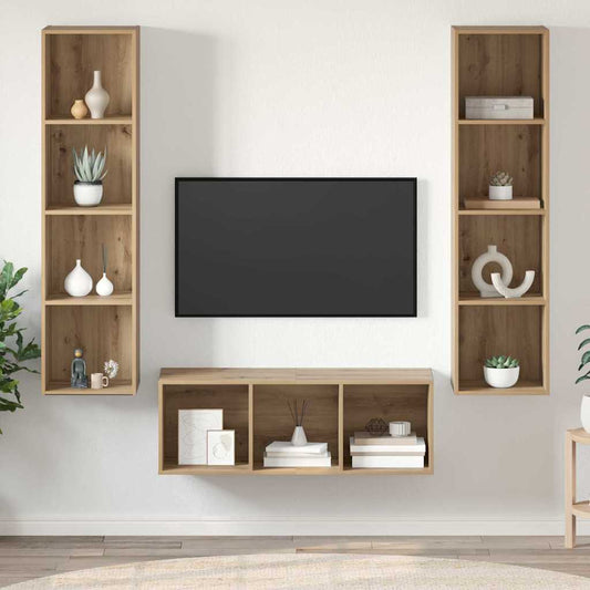 TV-Schrank Set 3 pcs Eiche handwerklich 37 x 37 x 142,5 cm