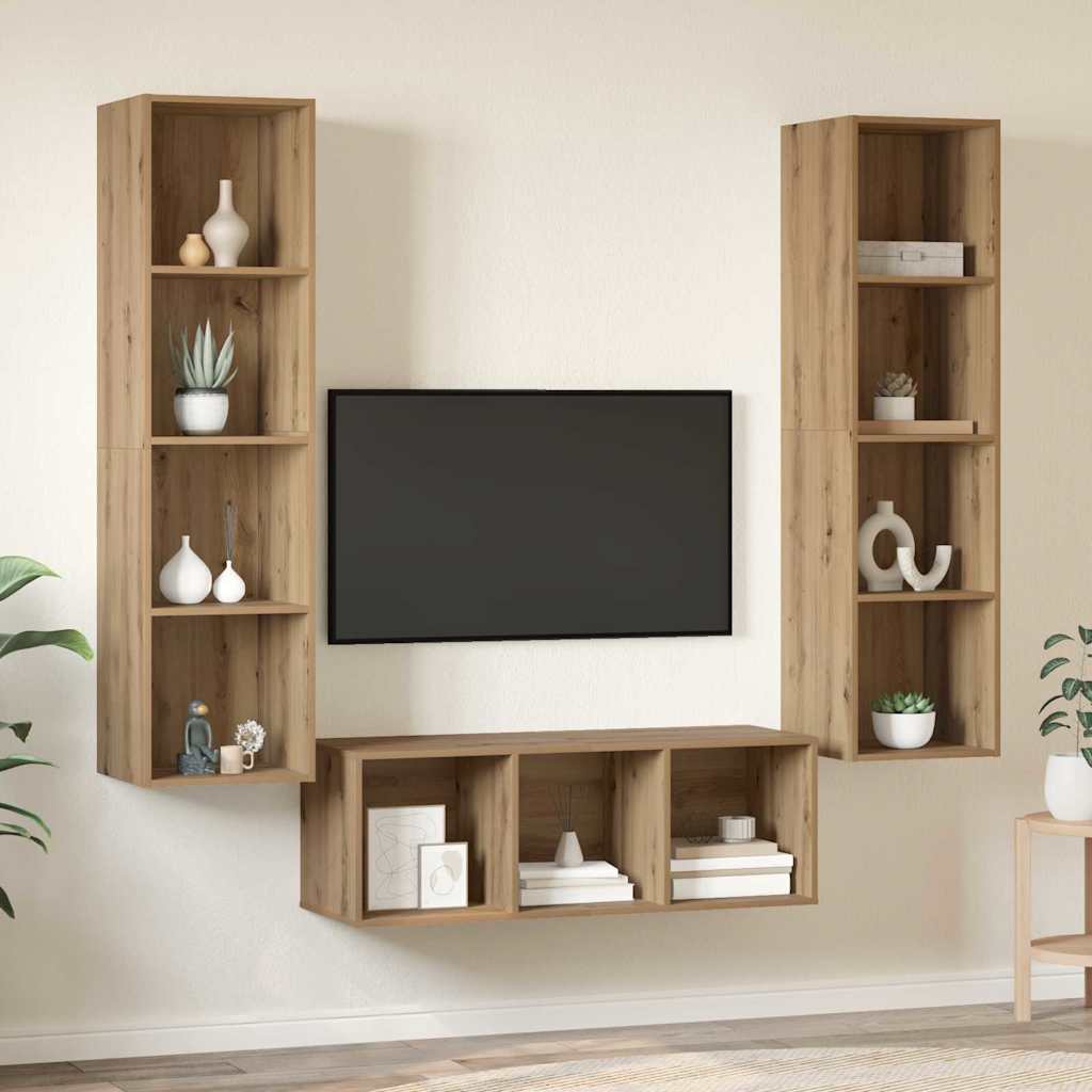 TV-Schrank Set 3 pcs Eiche handwerklich 37 x 37 x 142,5 cm