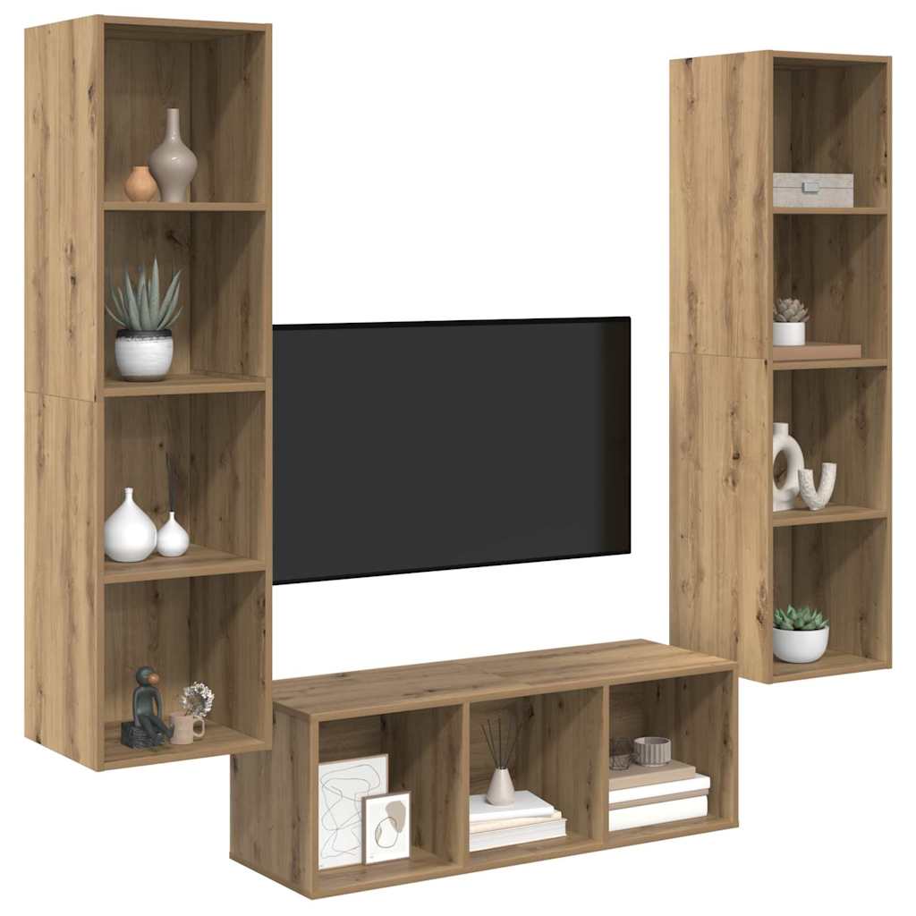 TV-Schrank Set 3 pcs Eiche handwerklich 37 x 37 x 142,5 cm