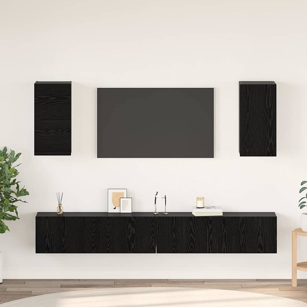 Wand TV Schrank Wandmontiert 6 pcs Schwarze Eiche Holzwerkstoff