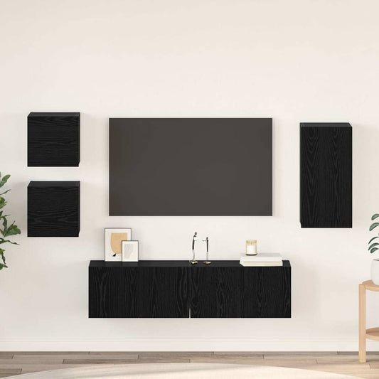 TV-Möbel-Set Wandmontiert 5 pcs Schwarze Eiche Holzwerkstoff