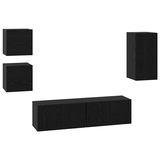 TV-Möbel-Set Wandmontiert 5 pcs Schwarze Eiche Holzwerkstoff