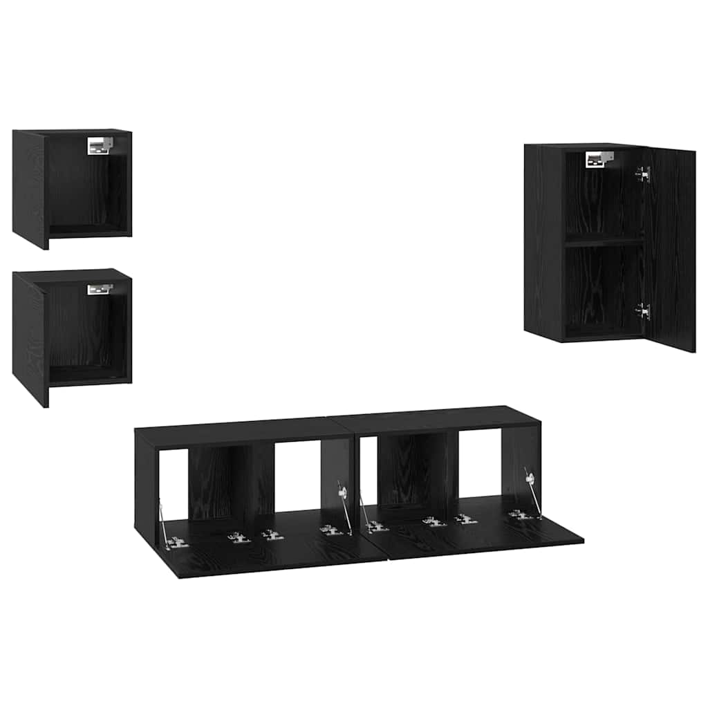 TV-Möbel-Set Wandmontiert 5 pcs Schwarze Eiche Holzwerkstoff