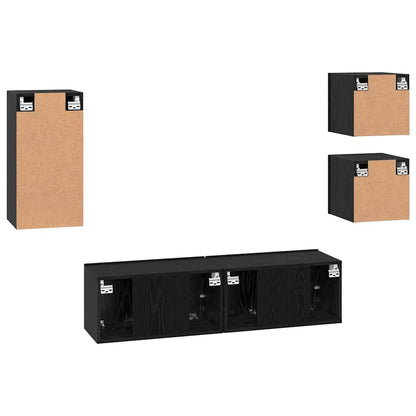 TV-Möbel-Set Wandmontiert 5 pcs Schwarze Eiche Holzwerkstoff