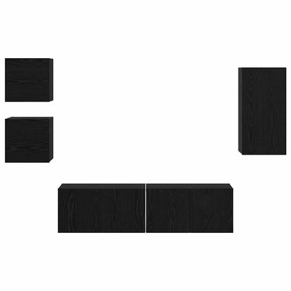 TV-Möbel-Set Wandmontiert 5 pcs Schwarze Eiche Holzwerkstoff